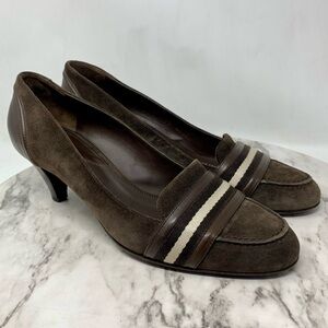 Y2K Bally Tasha Rugby Ribbon Brown Suede Leather Loafer Pumps 9 Italy Preppy